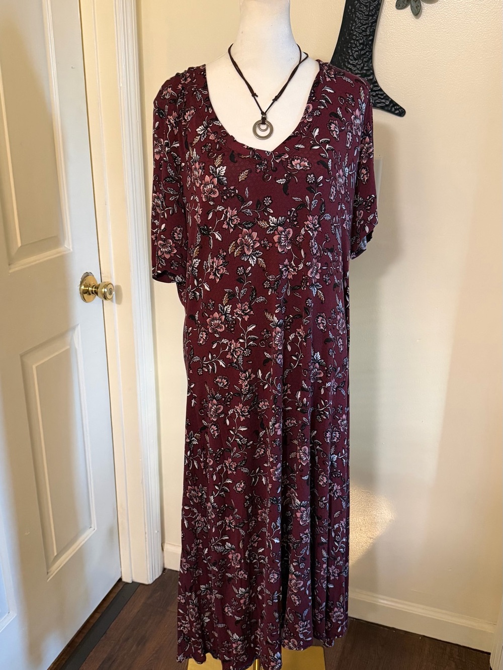 Women's Burgundy Floral Maxi Dress buttery soft
